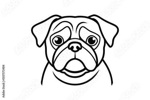 Adorable pug dog face line art illustration pet portrait