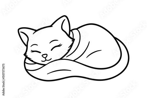 Adorable sleeping kitten curled up in blanket cute cartoon drawing