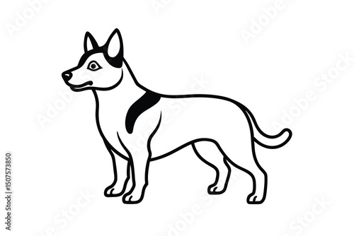 Australian Cattle Dog Line Art, Black and White Canine Illustration