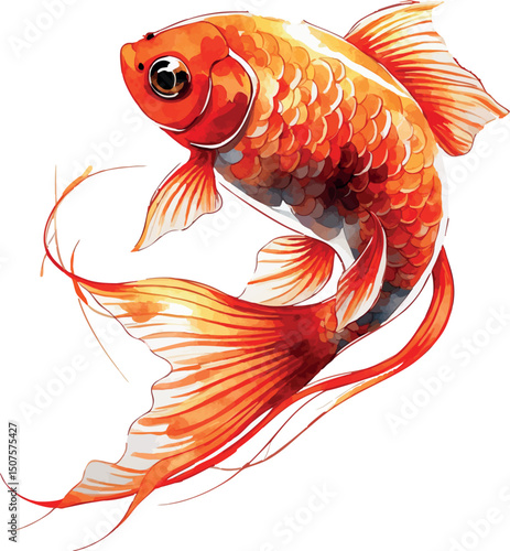 Goldfish watercolor vector illustration with vibrant fins