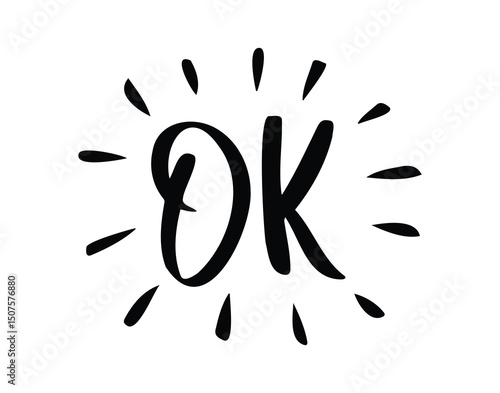 Ok comic doodle lettering flash effects. Shining hand drawn OK onomatopoeia. Okey okay decorative word cartoon icon