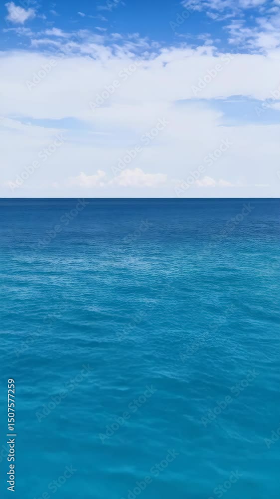 Serene ocean view with aqua blue water under a cloudy sky, showing the horizon and calm peaceful atmosphere on a sunny day