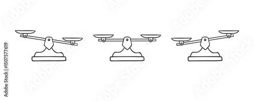 Scales hand drawn doodle element. Scales outline icon. Bowls of libra scales in balance, an imbalance of scales. 