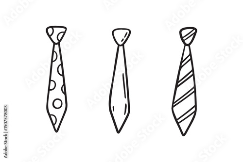 Necktie Hand drawn doodle tie element, art, icon, symbol. Isolated black and white necktie clipart element