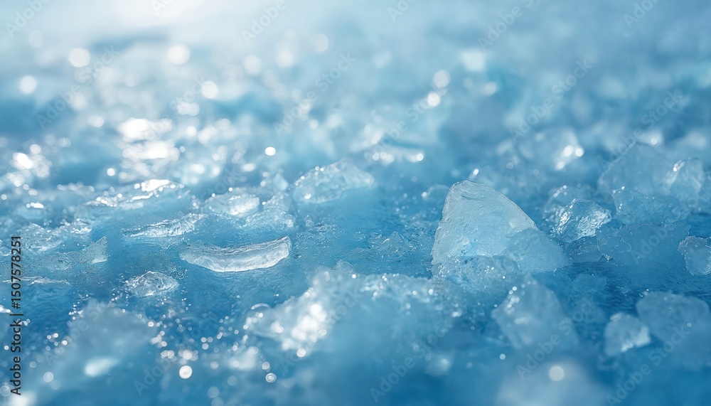 Obraz premium Abstract illustration of frozen ice texture with cracks in icy blue shades. Winter background with transparent water. Frosty icy surface, cool cold environment.