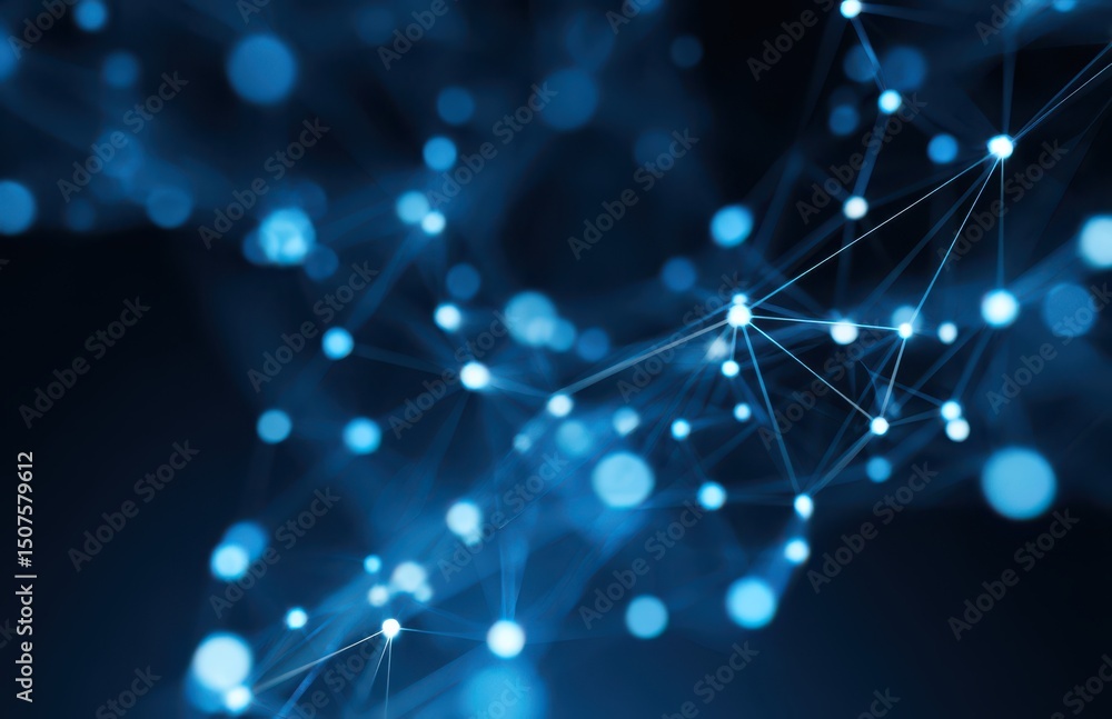 Fototapeta premium Abstract background with a blue glowing network connection and digital technology, big data, global internet