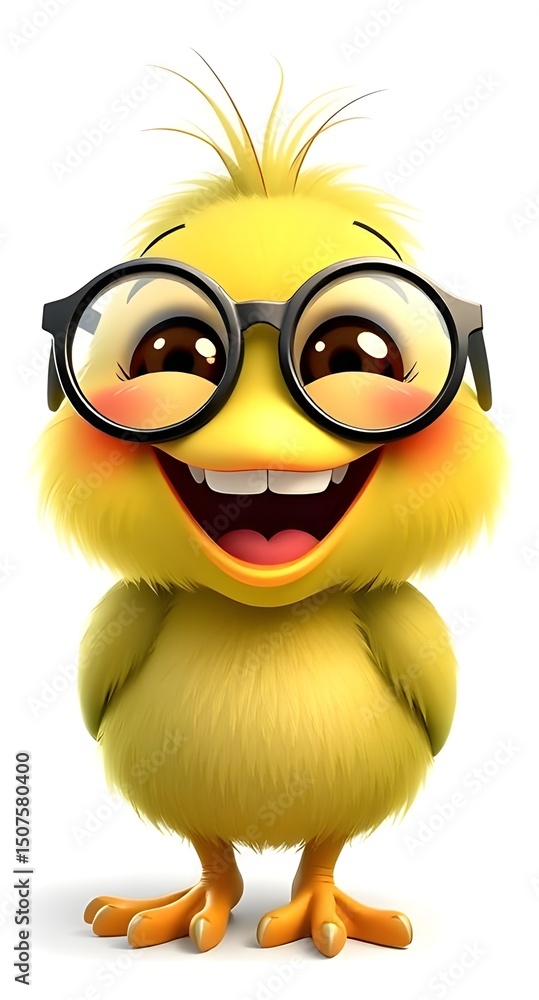 Cute Smiling Baby Chick Cartoon Character Wearing Glasses Illustration Cute Smiling Baby Chick Cartoon Character Wearing Glasses Illustration