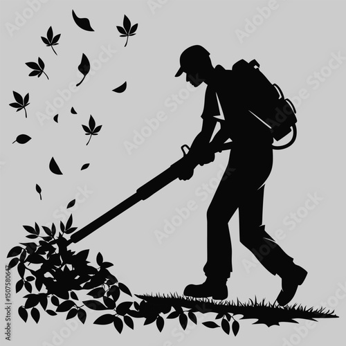 a person using a leaf blower silhouette vector design art and illustration