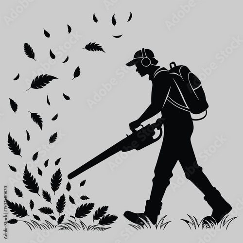 a person using a leaf blower silhouette vector design art and illustration