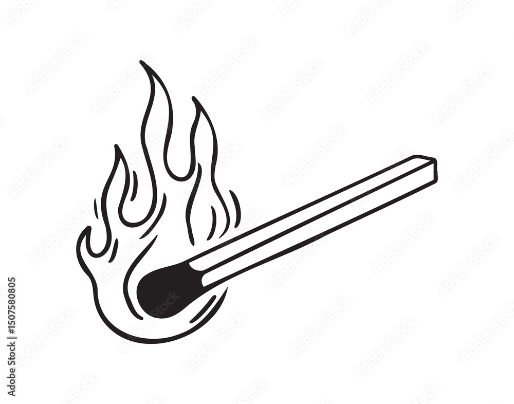 Burning match hand drawn doodle icon, simple line match drawing sketch, design outline element. Burning match hand drawn doodle icon, simple line match drawing sketch, design outline element.