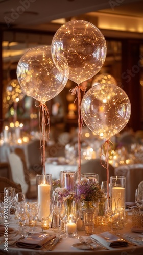 Elegant Table Decor With Illuminated Balloons for a Festive Celebration in a ...