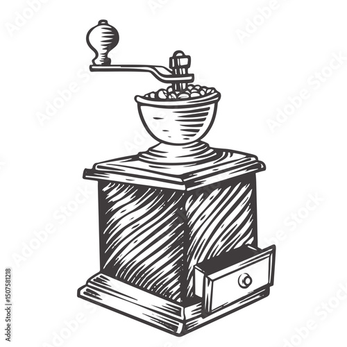 Engraved Coffee Grinder Illustration