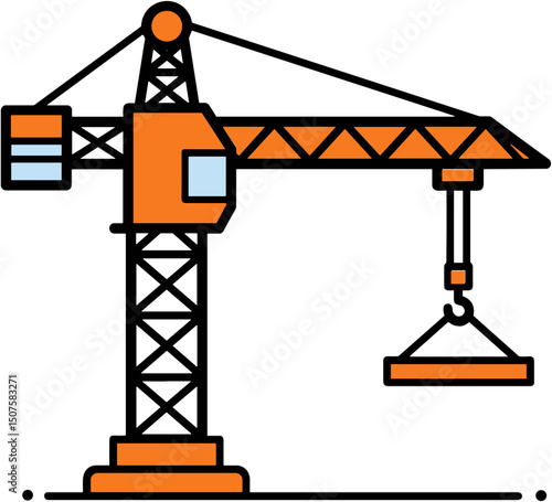 Construction crane with orange accents lifting a load outdoors  