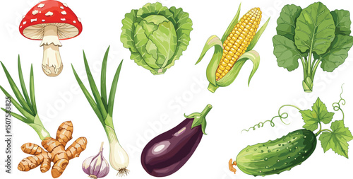Watercolor vegetables Set with transparent background, generated ai