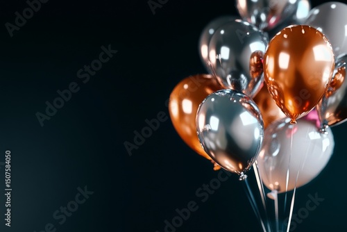 Colorful Balloons Floating Against a Dark Background for a Festive Celebratio...