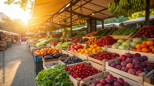 Vibrant Summer Farmers Market Overflowing with Fresh Produce