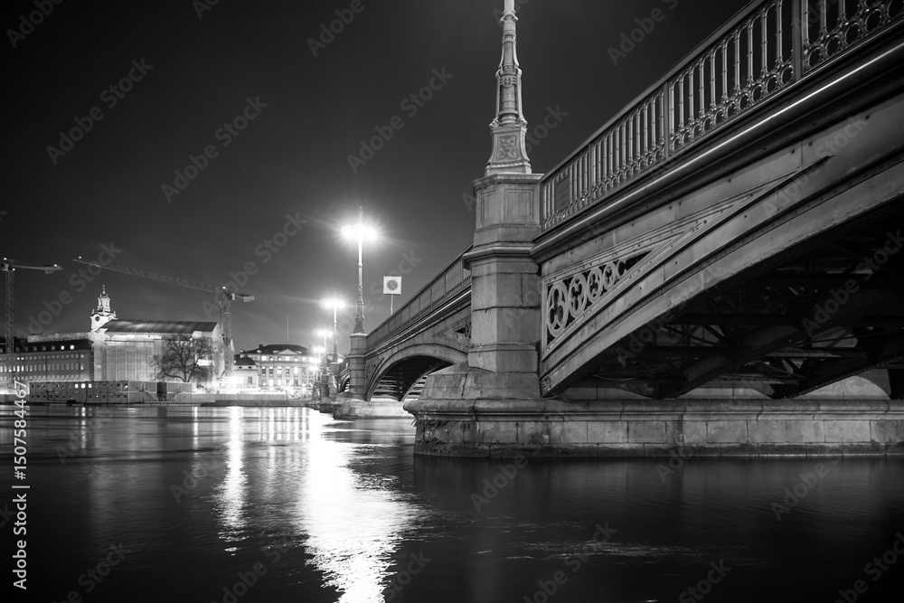 Obraz premium A bridge over a river in black and white
