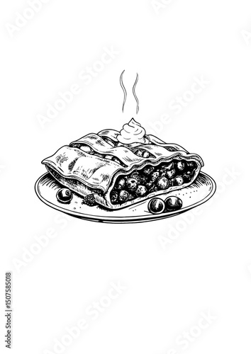 Sketch style American strudel pie on transparent background for cafe menu and culinary blogs