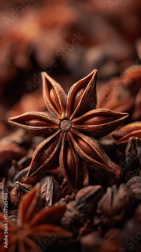 Beautiful Star Anise Spice With Textured Background of Whole Spices Arranged ...