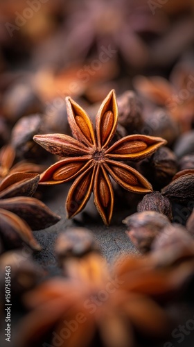 Beautiful Star Anise Spice With Textured Background of Whole Spices Arranged ...