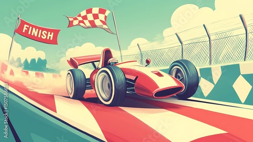 Racing car crossing the finish line.