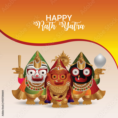 Jagannath rath yatra celebration design with lord happy rath yatra jagannath balabhadra and subhadra on beautiful chariot