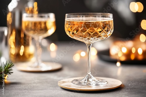 Elegant Sparkling Wine Glasses on a Festive Table During an Evening Gathering
