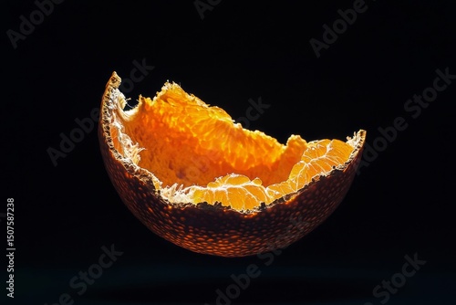 Orange Peel Displayed Beautifully on a Dark Surface Creating a Striking Contr...