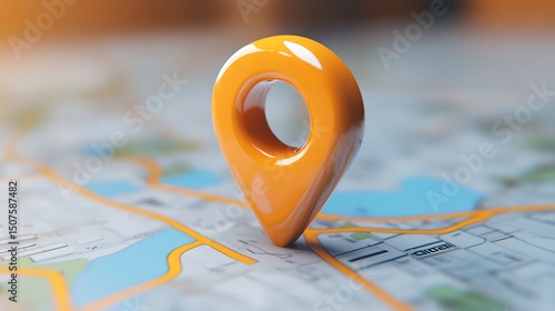 Orange map pin on a map.