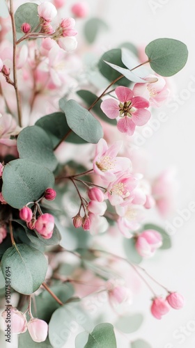 Delicate Blossoms and Greenery Create a Serene Atmosphere in a Soft Light Set...