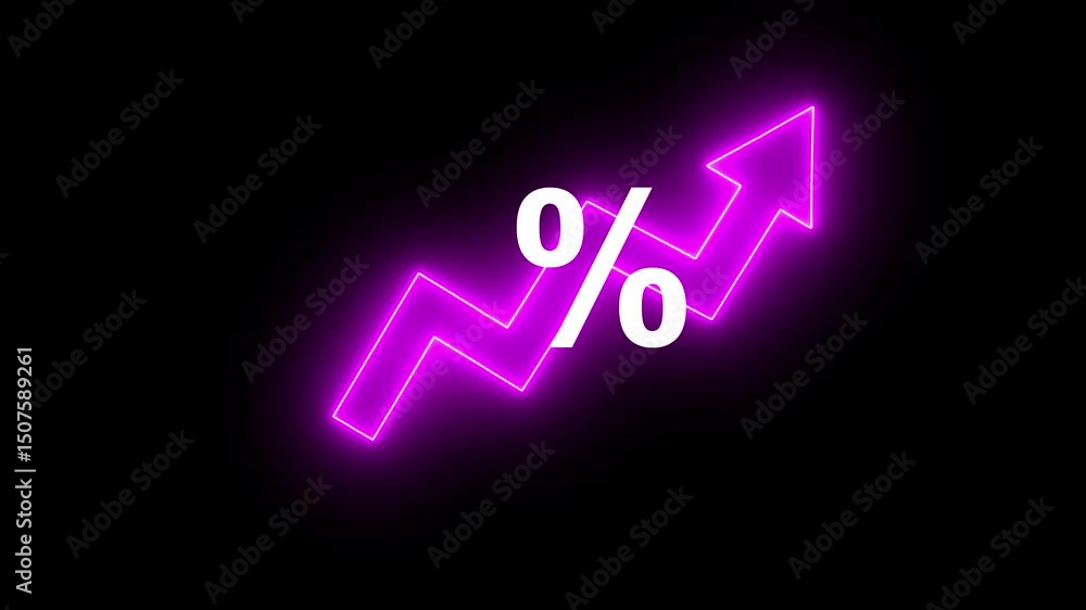 % character rising fast. Funny business Interest rate growth metaphor for business use. Glowing up arrow with Glowing neon line of % sign icon and up arrow isolated on transparent background. % character rising fast. Funny business Interest rate growth metaphor for business use. Glowing up arrow with Glowing neon line of % sign icon and up arrow isolated on transparent background.
