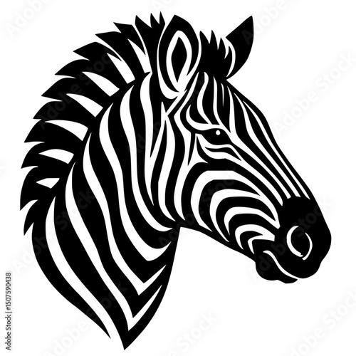 Zebra Vector: Wildlife Conservation Illustration of Striped Animal in Tropical, Artistic Black and White Line Art Silhouette