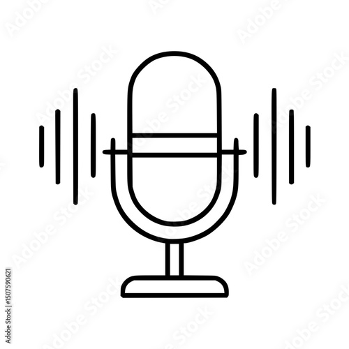 Wallpaper Mural Microphone Vector Illustration: Professional Audio Recording and Podcast Studio Equipment in Line Art for Media and Communication Torontodigital.ca