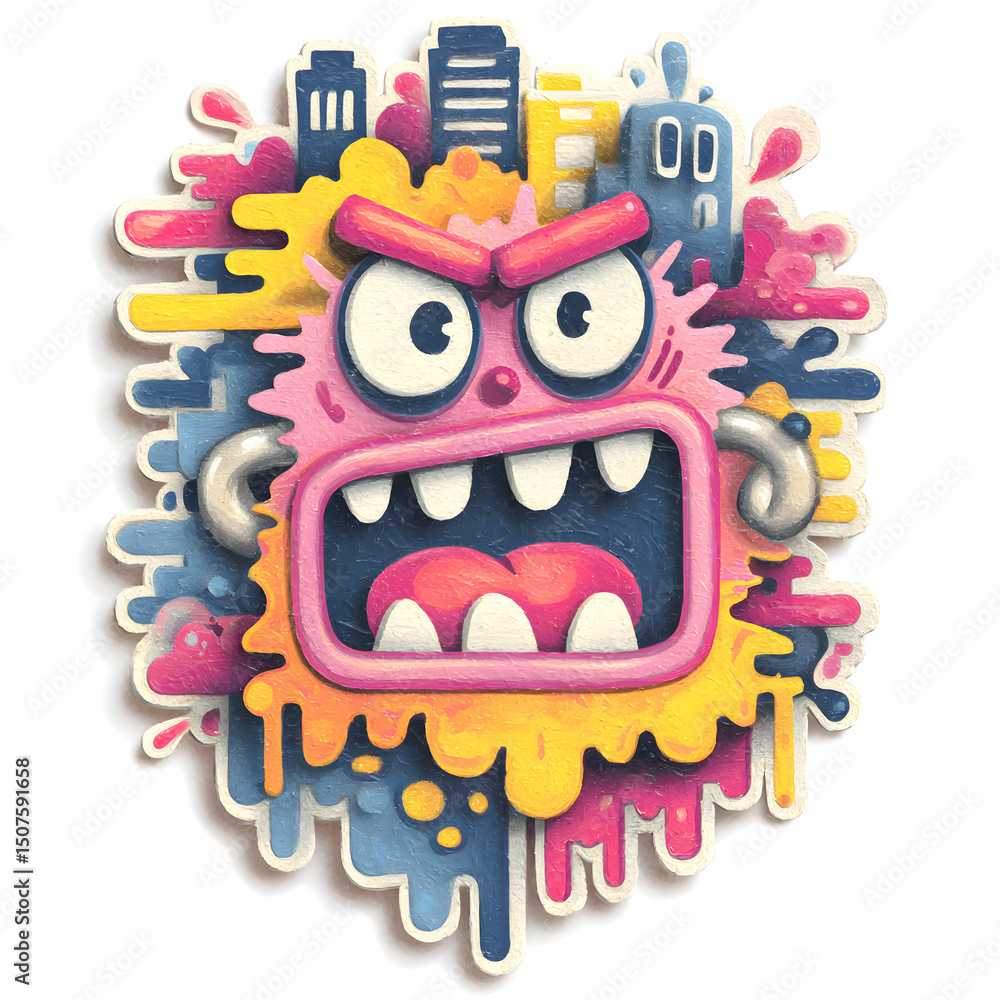 Naklejka premium Graffiti-style paperclip forming graffiti-style monster, isolated on white background