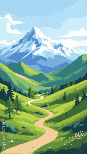 landscape with mountains and blue sky