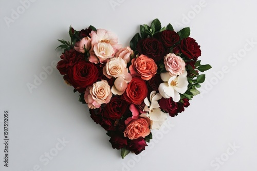 Heart-shaped Arrangement of Roses in Various Colors on a Light Background
