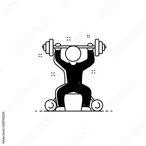 Person lifting weights in a minimalist line art style, focused on fitness and strength against a simple white background, fitness concept of gym or personal trainer