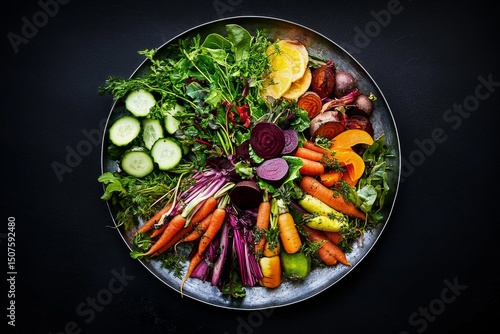 Freshly Prepared Vibrant Salad Featuring a Variety of Colorful Vegetables on ...