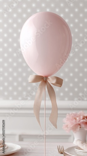 Pink Balloon Tied With Ribbon Enhances Decor in a Festive Celebration Indoors