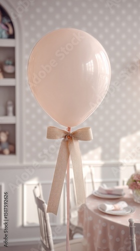 Pink Balloon Tied With Ribbon Enhances Decor in a Festive Celebration Indoors