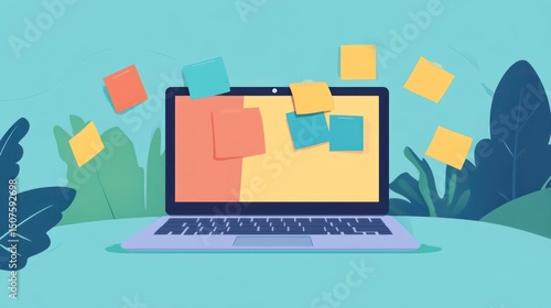 Laptop with Sticky Notes