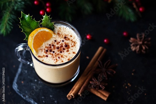 Festive Coffee Drink With Spices and Citrus Served During Winter Holiday Season