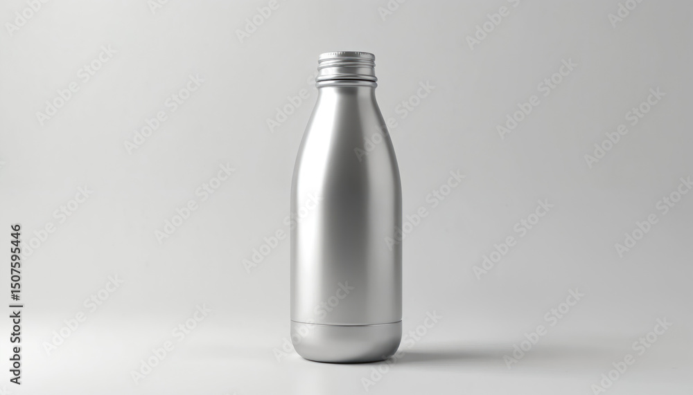 Close-up studio shot aluminum bottle. Silver, metallic container, blank label design for branding. Shiny, empty product bottle with plain surface. Best for drink, beverage, water, juice product Close-up studio shot aluminum bottle. Silver, metallic container, blank label design for branding. Shiny, empty product bottle with plain surface. Best for drink, beverage, water, juice product