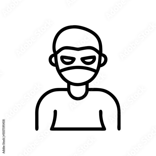 Line drawing of a masked man with a serious expression  