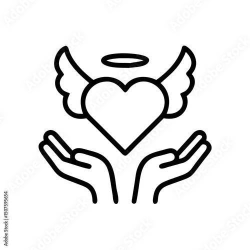 Angelic heart with wings held in two open hands  