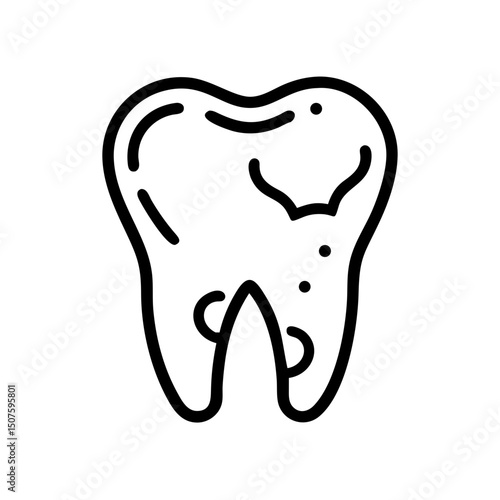 Tooth illustration in simple line art style on white background  