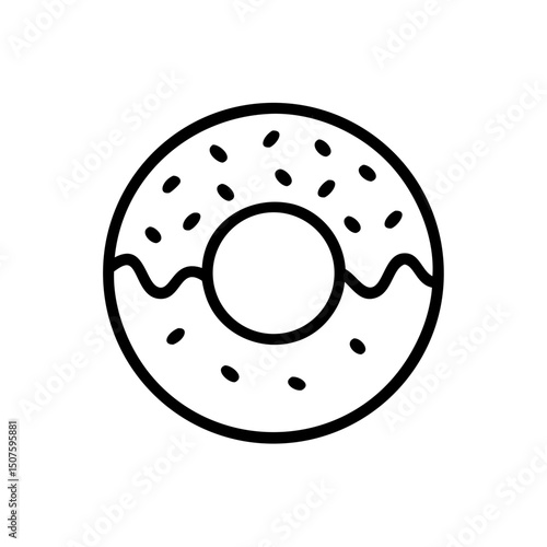 Outline illustration of a donut with sprinkles and glaze  