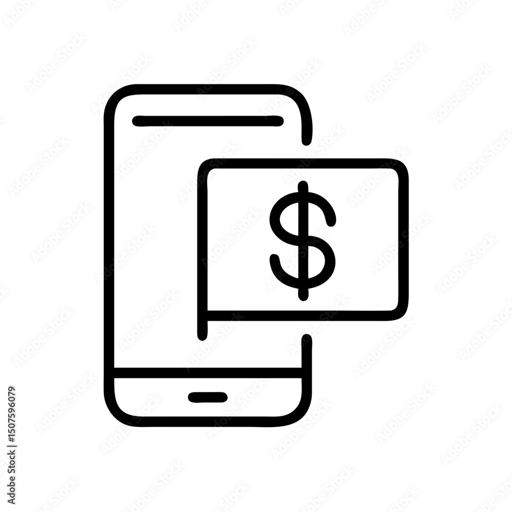 Online payment concept with smartphone displaying dollar bill Online payment concept with smartphone displaying dollar bill