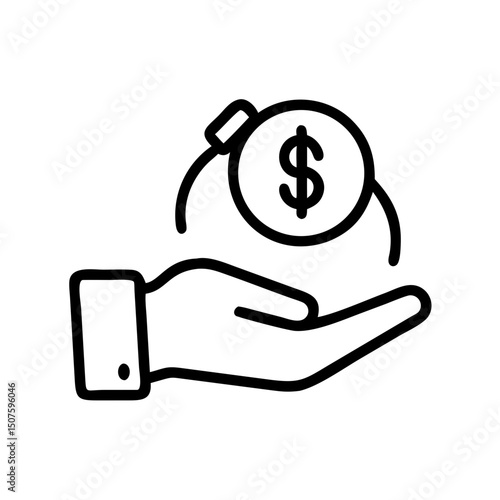 Hand holding money symbol in minimalistic black and white style  