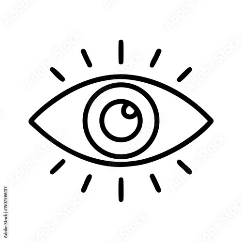 Eye illustration with rays in minimalist black and white style  